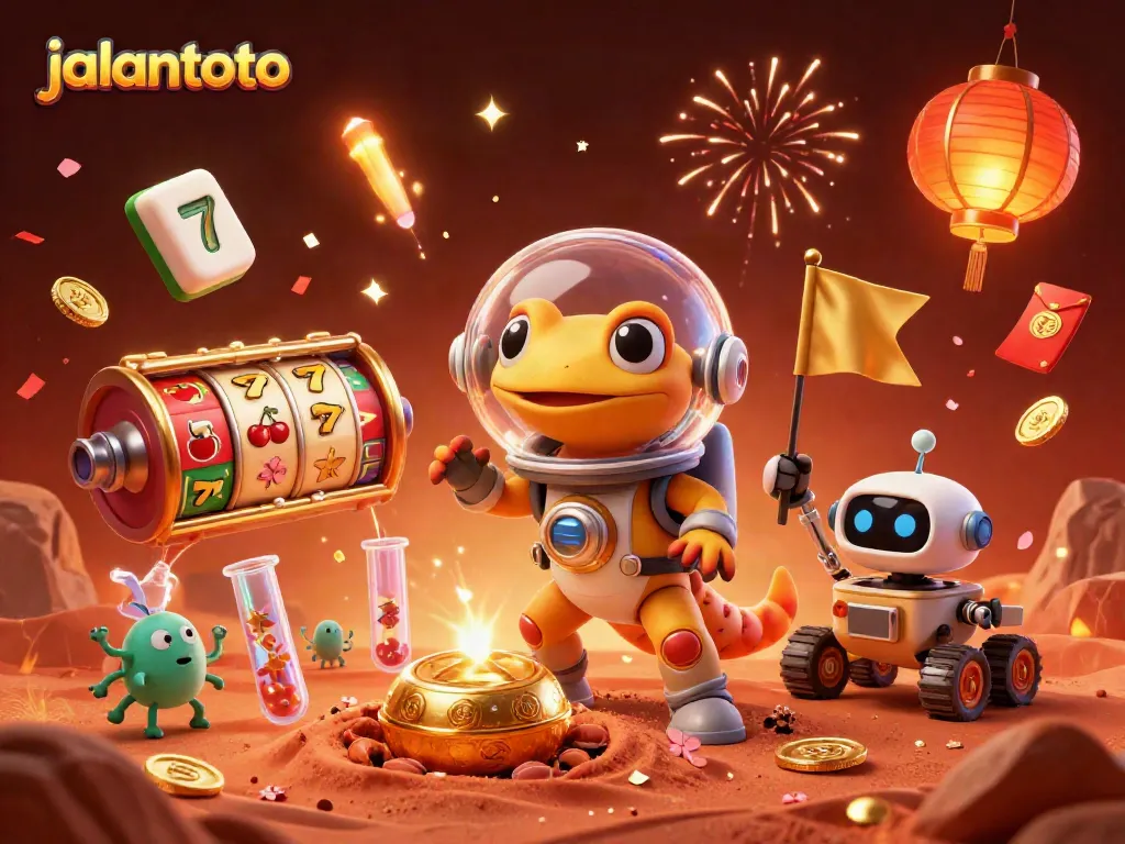 Experience a thrilling jackpot with jalantoto's dynamic gaming scene featuring unique characters and elements.