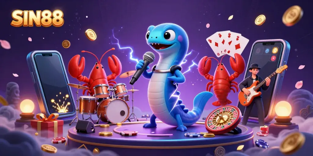 Experience vibrant SIN88 casino excitement with a lively underwater casino scene featuring unique characters.