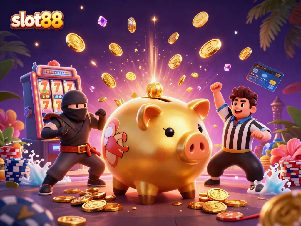 Experience the excitement of slot88 games with dynamic characters and vibrant casino elements.