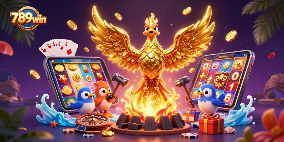 Experience the thrill of 789win with a vibrant 3D casino scene featuring golden phoenix and exciting games.
