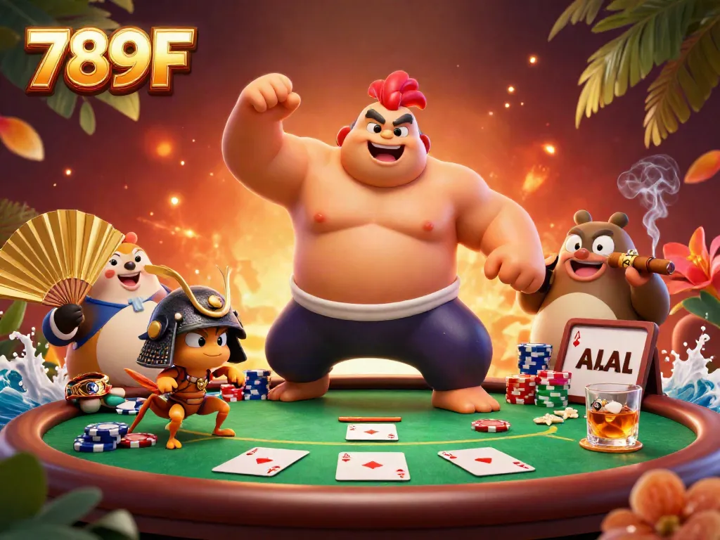 Engaging 3D scene featuring 789F characters enjoying poker with vibrant game elements adding to the atmosphere.