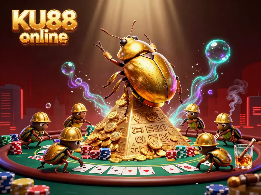 Experience the thrill of KU88 online with cartoon beetles and casino elements in action.