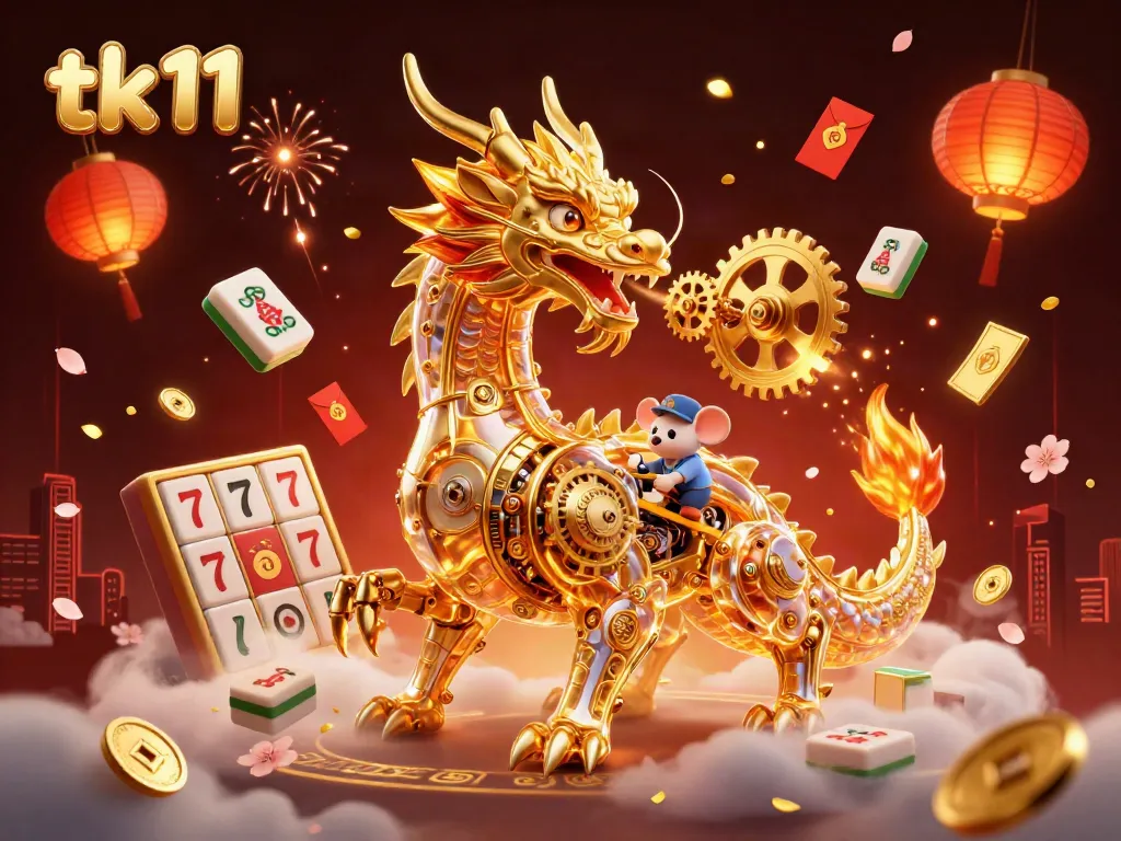 Engage with tk11's vibrant slots tournament featuring a golden dragon and dynamic symbols.