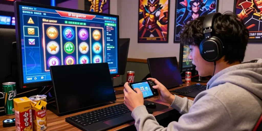 Engaged player enjoying Situs gacor gaming experience on mobile.