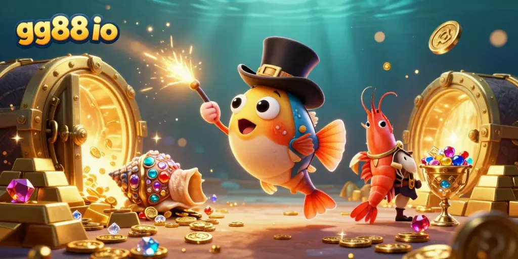 Experience thrilling wins with gg88 io as vibrant characters reveal treasures in a lively casino setting.