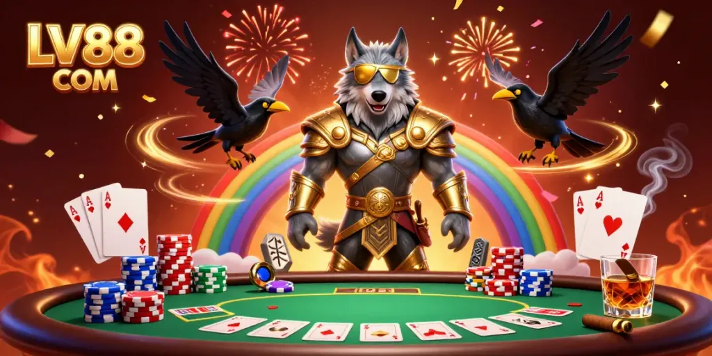 Join the excitement at LV88 COM with a vibrant casino scene filled with cards and chips