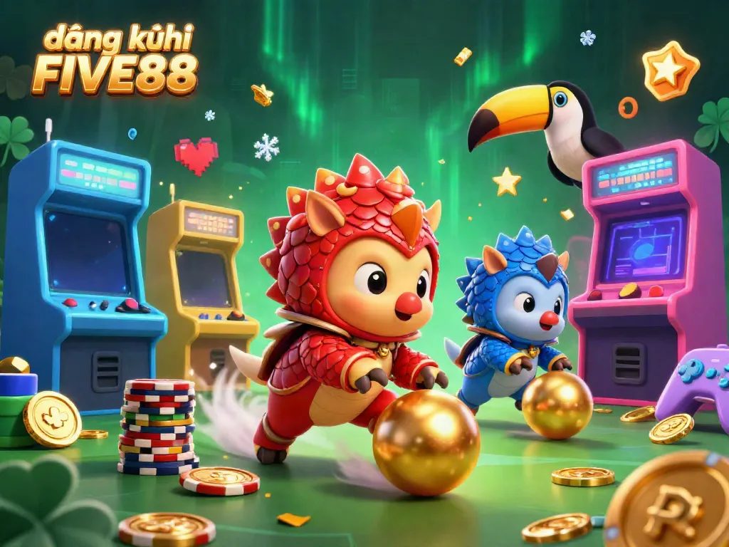 Experience the thrill of đăng ký FIVE88 with cartoon pangolins competing in a vibrant casino scene.