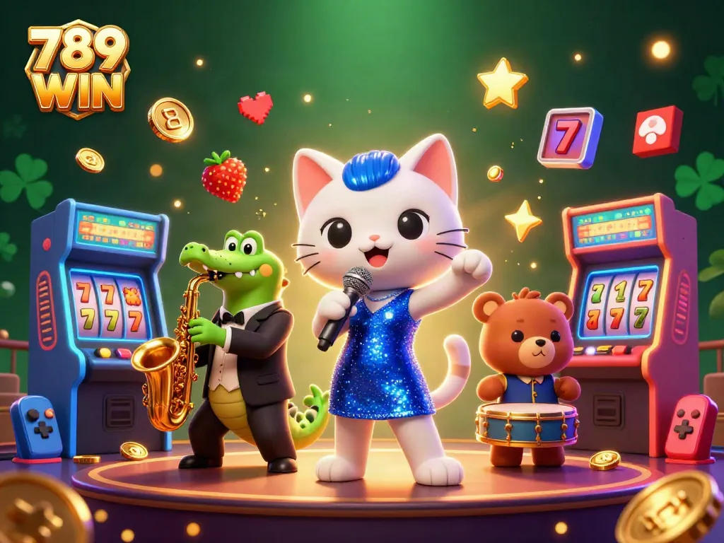 Experience thrilling wins at 789 WIN with vibrant casino characters and games in a dynamic scene.