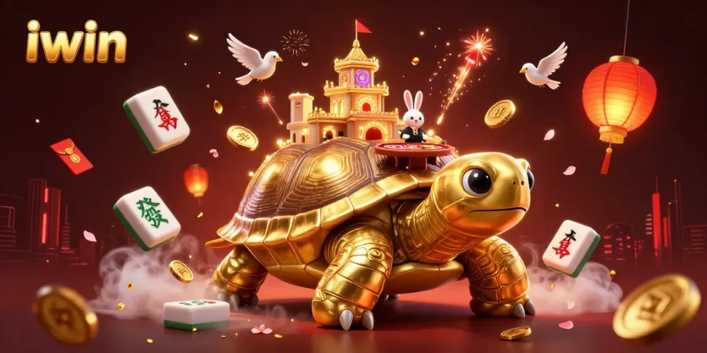 Experience thrilling gameplay with iwin at this vibrant casino scene featuring a giant tortoise and engaging dealer.