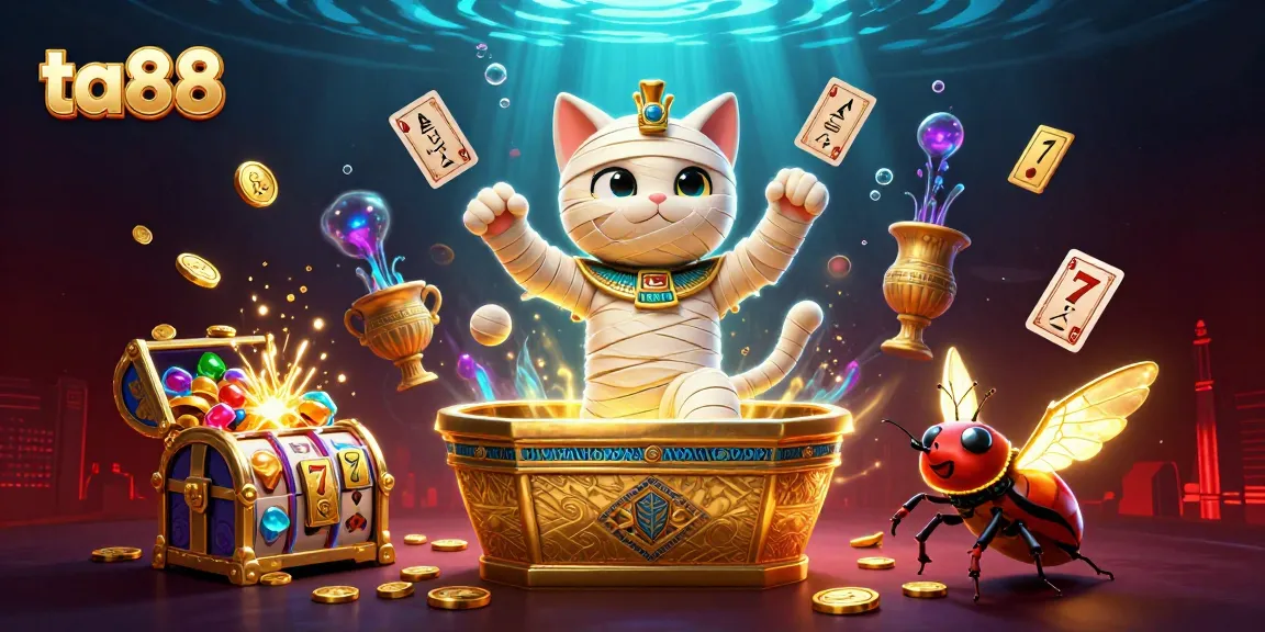 Engage with ta88's exciting pyramid casino adventure featuring rich 3D mummy cat art.