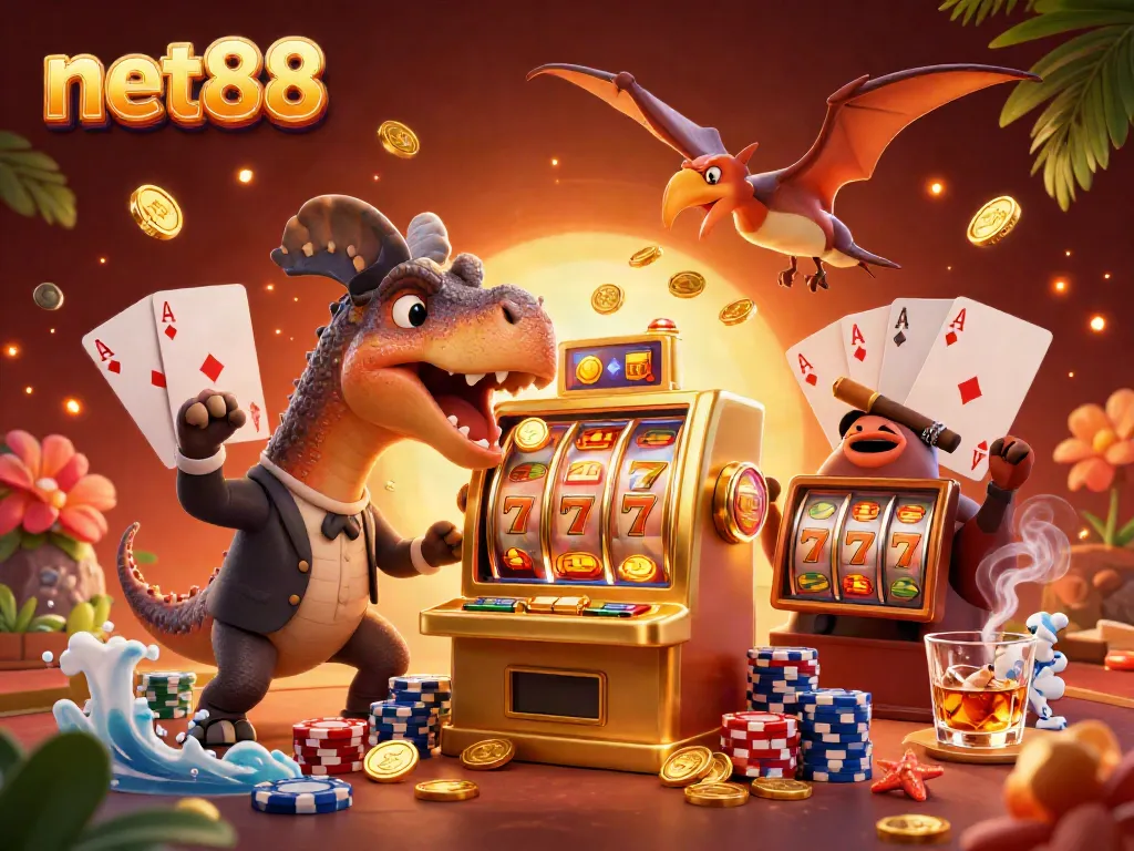 Experience the excitement of net88 as characters interact in a vibrant casino scene with jackpot moments.