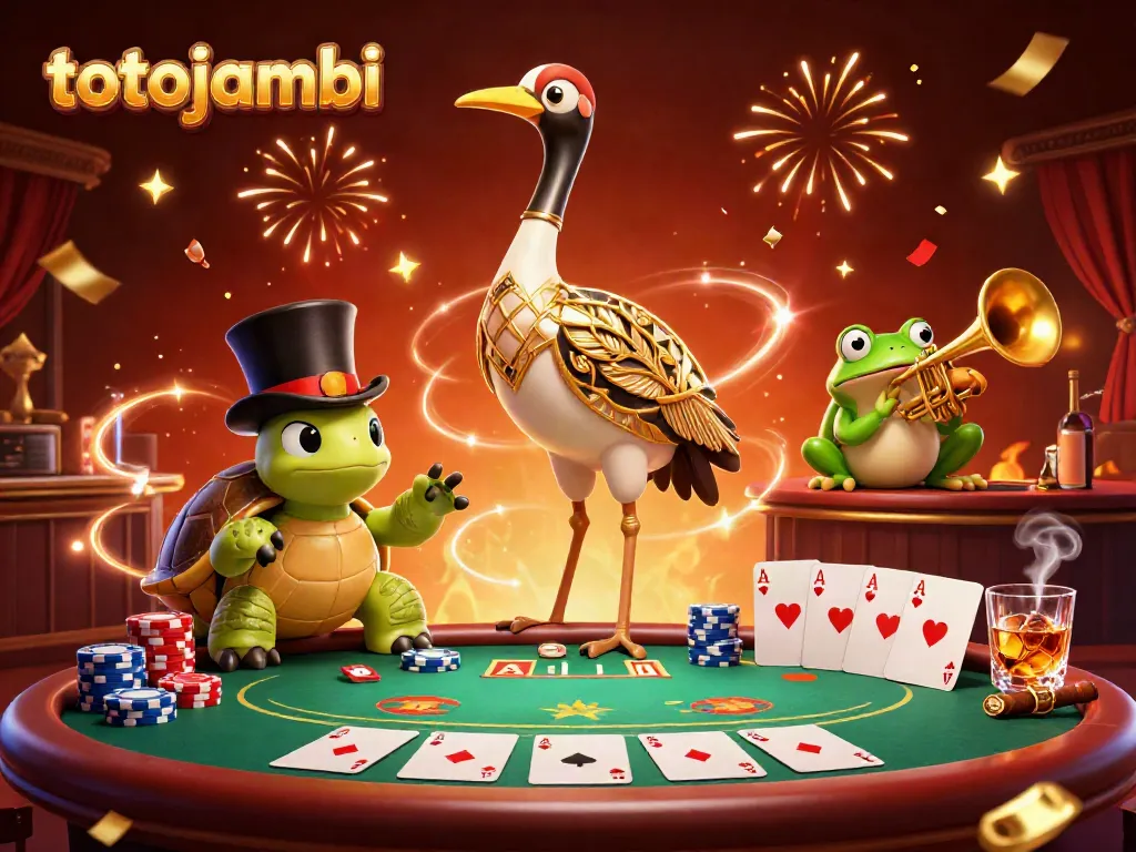 Engage with totojambi at a vibrant speakeasy bar featuring whimsical characters and casino elements.