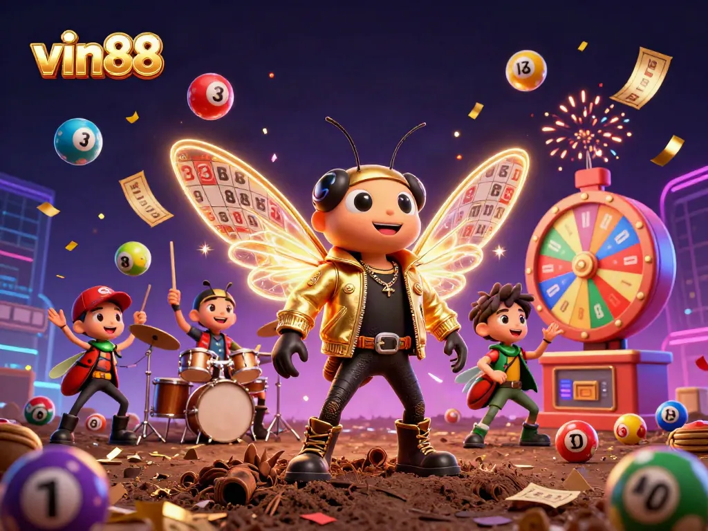 Experience thrilling wins with vin88 in a vibrant 3D illustration of casino excitement.