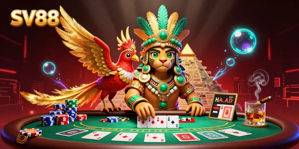 Engage in dynamic gameplay at SV88 with colorful poker chips and a vibrant atmosphere.