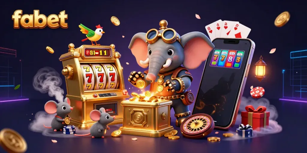 Spin the reels at fabet with an enchanting steampunk elephant, showcasing dynamic gaming elements.