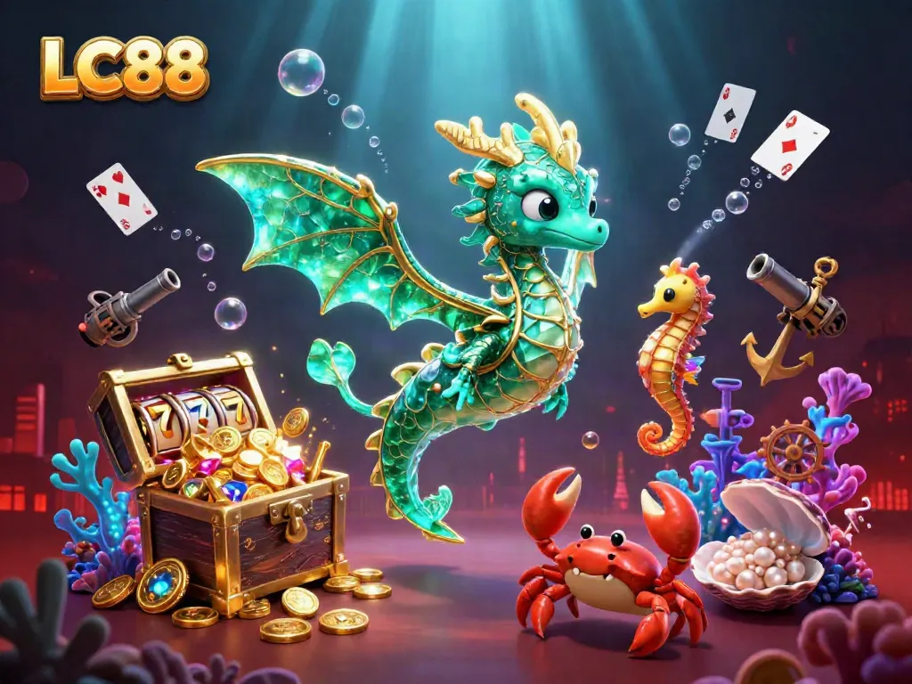 Join the LC88 casino adventure with vibrant treasures and captivating gameplay elements in this stunning scene.
