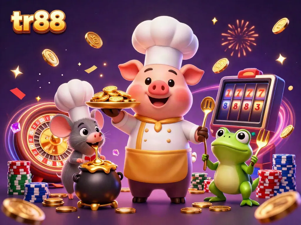 Join tr88 for thrilling casino action with gold coins, roulette, and key characters.
