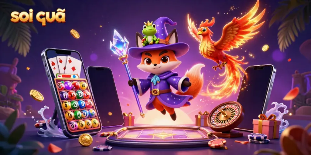 Soi cầu scene with mystical characters and vibrant gambling elements showcasing a lottery theme.