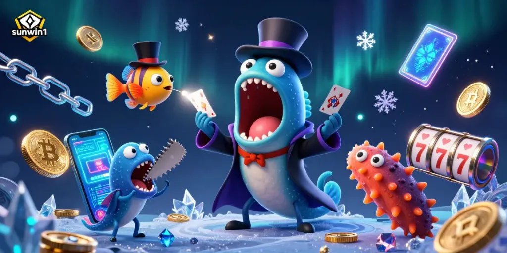 Engage with sunwin1's thrilling card tricks by a bioluminescent eel and a top-hat anglerfish.