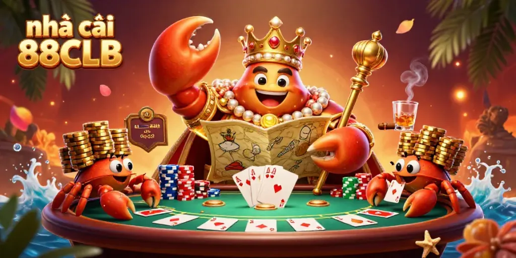 Experience the vibrant gaming world at nhà cái 88CLB with a golden crab emperor and poker action.