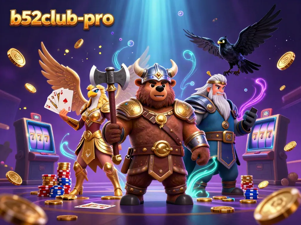 Engage with b52club-pro's thrilling casino action featuring Viking characters, gold coins, and dynamic game elements.