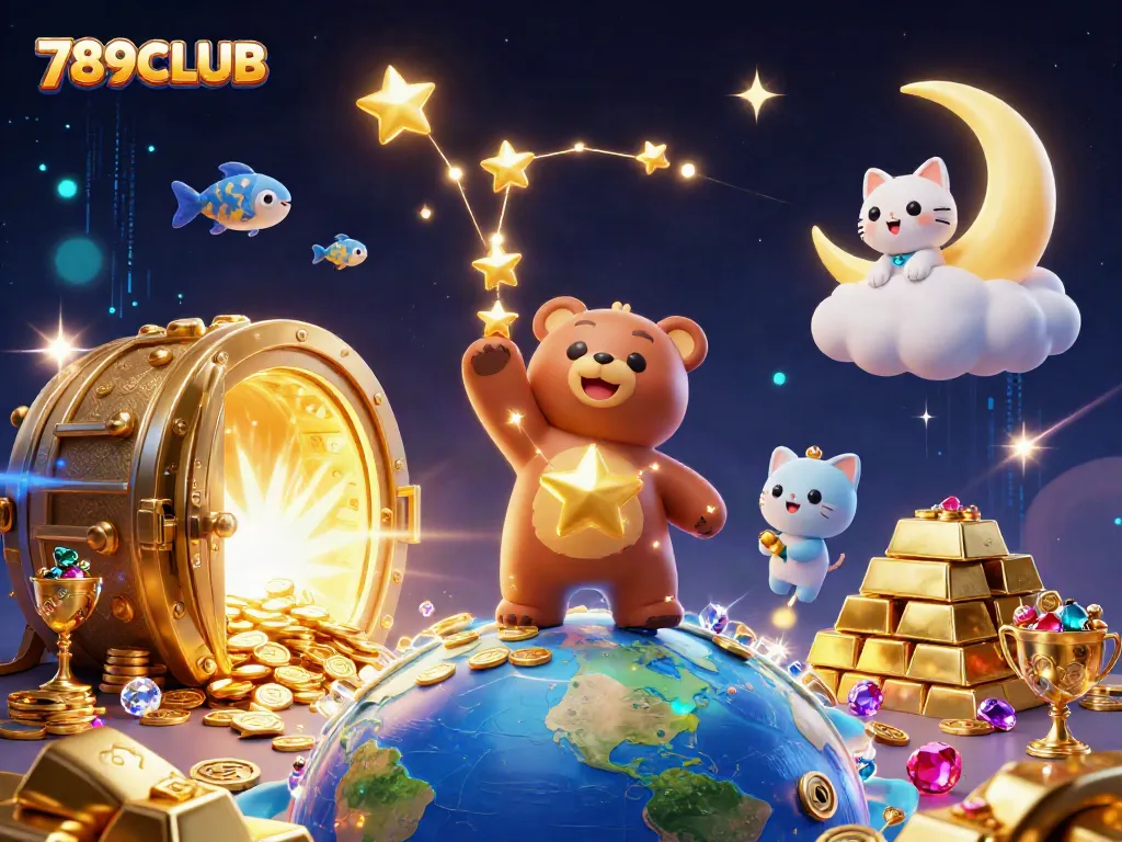 Experience winning moments at 789CLUB with colorful gold and gems in a vibrant casino atmosphere.