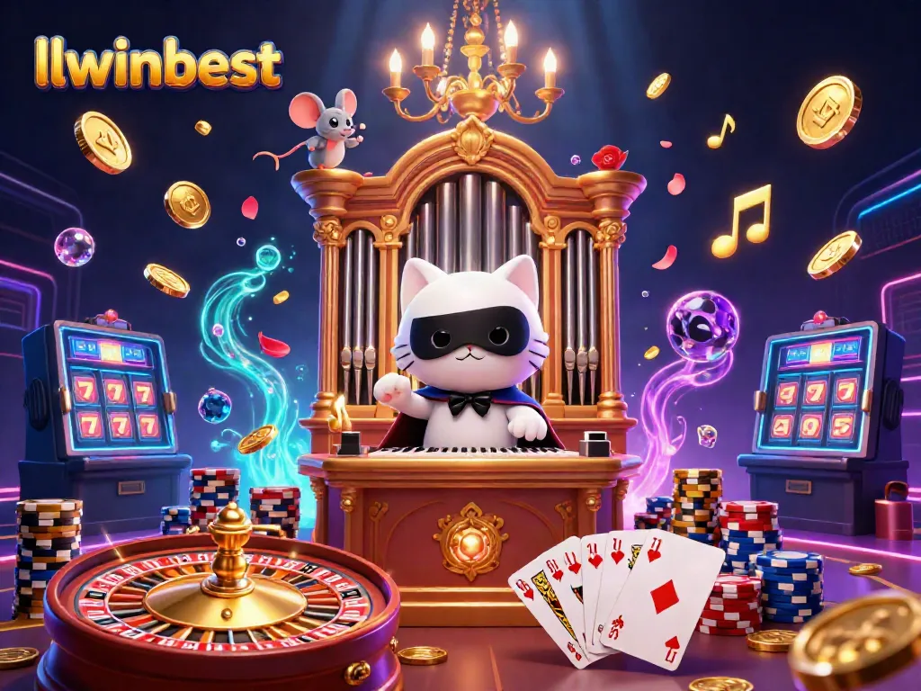 Engage with llwinbest casino features through a vibrant 3D illustration showcasing thrilling gameplay elements and lively characters.