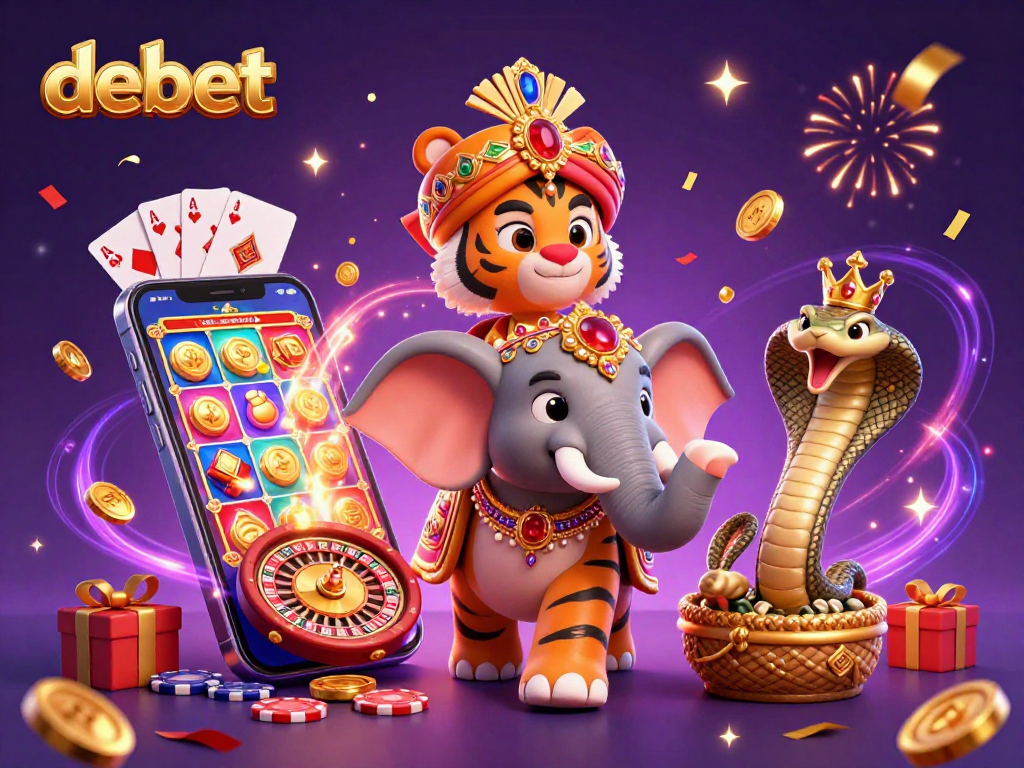 Experience debet with vibrant 3D illustration featuring a maharaja tiger and dynamic casino elements.