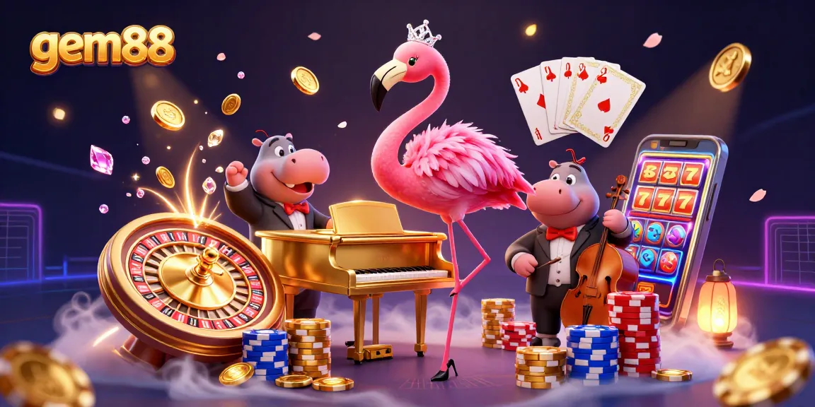 Experience thrilling gaming at gem88 with vibrant casino elements and captivating characters.