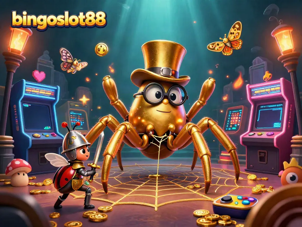Menangkan jackpot di bingoslot88 dengan tarantula emas dan ksatria kepik dalam suasana kasino yang menakjubkan.