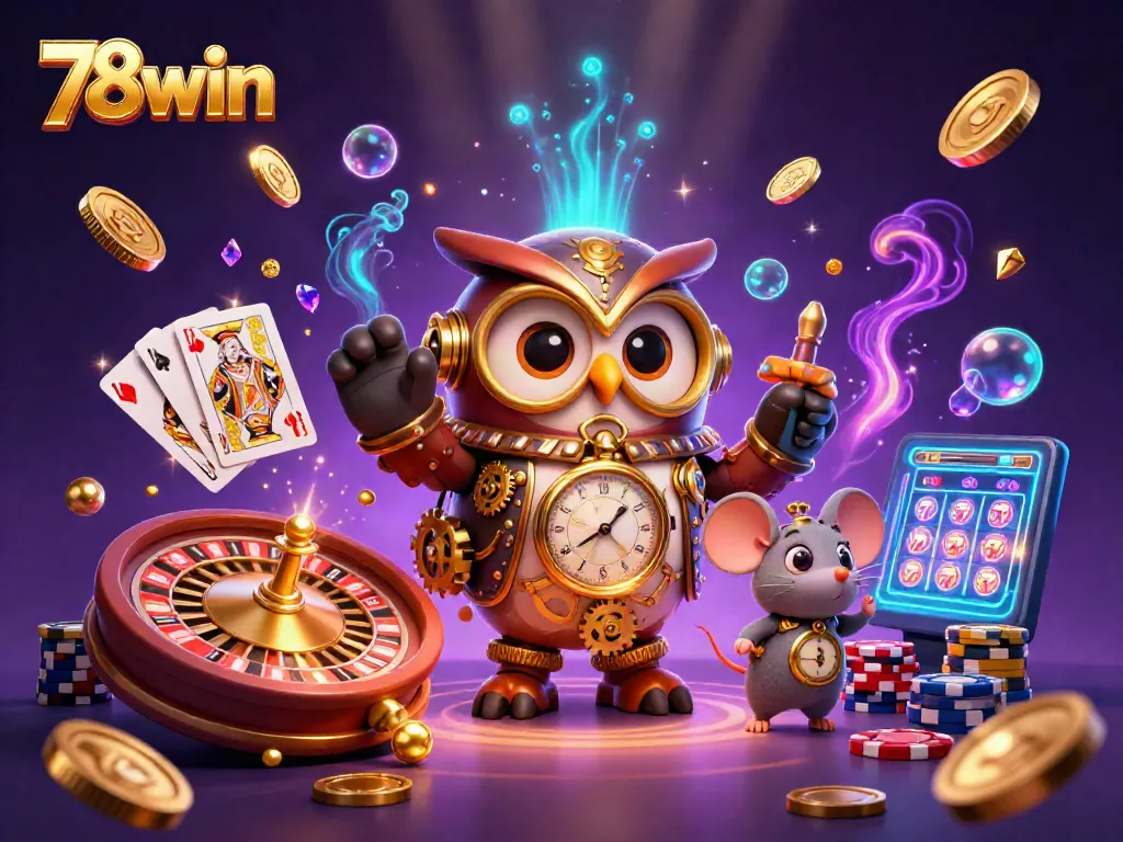 Play with vibrant 78win casino elements amidst a whimsical, 3D cartoon world.