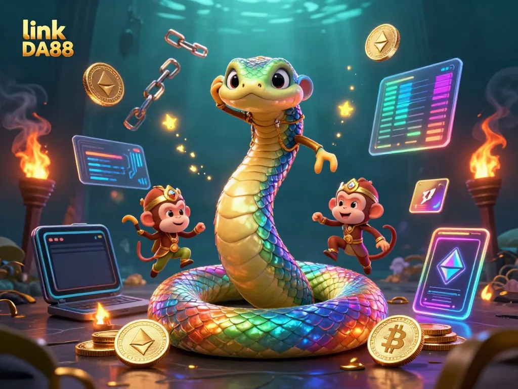 Engage with the vibrant casino world in link DA88, featuring a rainbow serpent and golden monkey king.