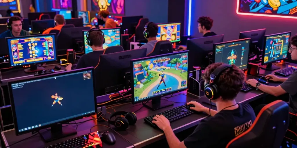Dynamic online gaming scene showcasing diverse players enjoying slot gacor hari ini with vibrant graphics and immersive atmosphere.