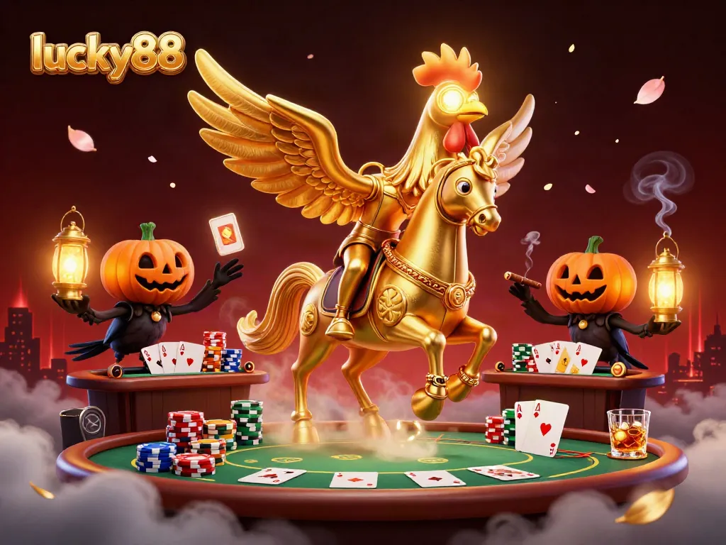 Spin the reels at lucky88 with vibrant casino elements and a dynamic 3D illustration.