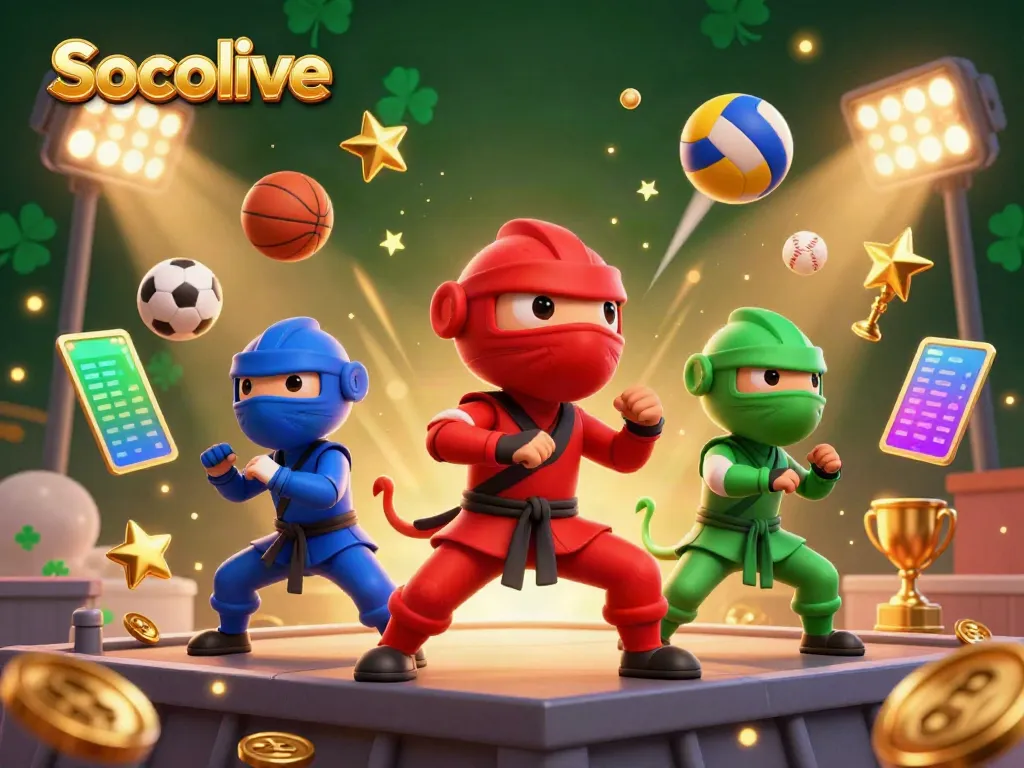 Socolive showcases ninja chameleons performing exciting martial arts with dynamic sports elements.