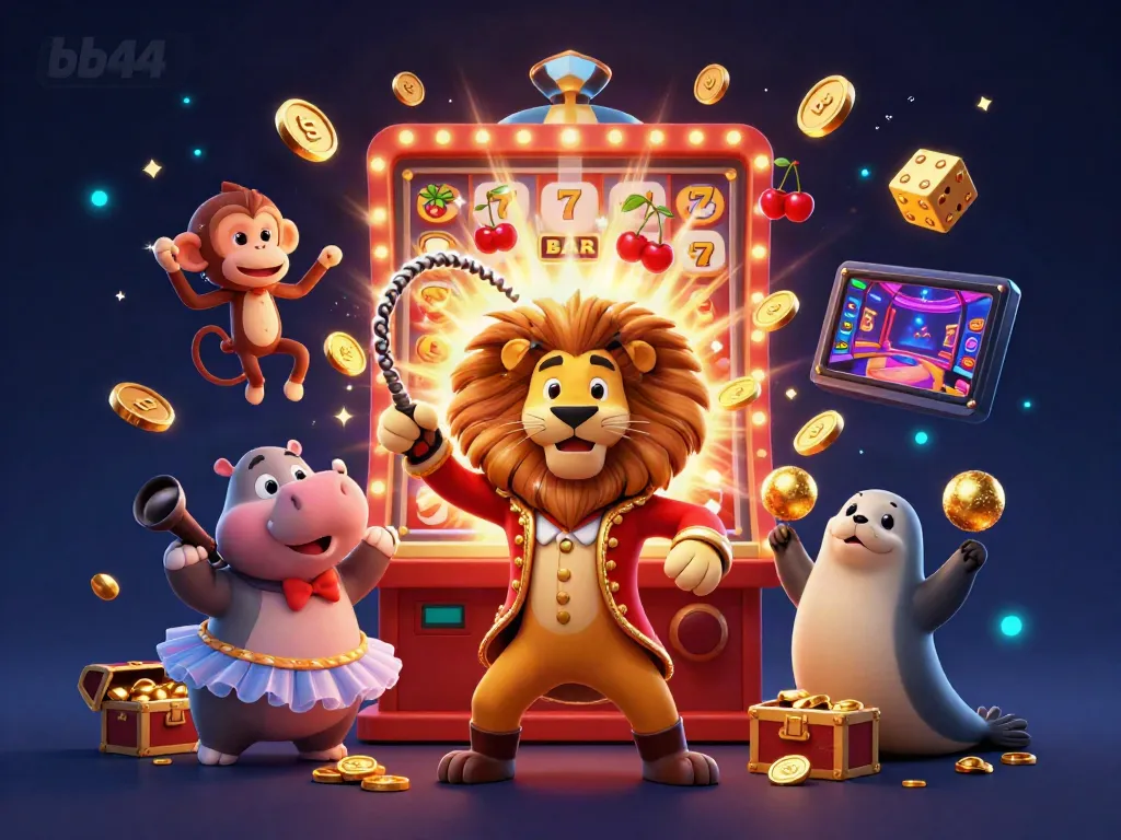 Join the excitement at bb44 with vibrant characters and a jackpot explosion in this dynamic casino scene.