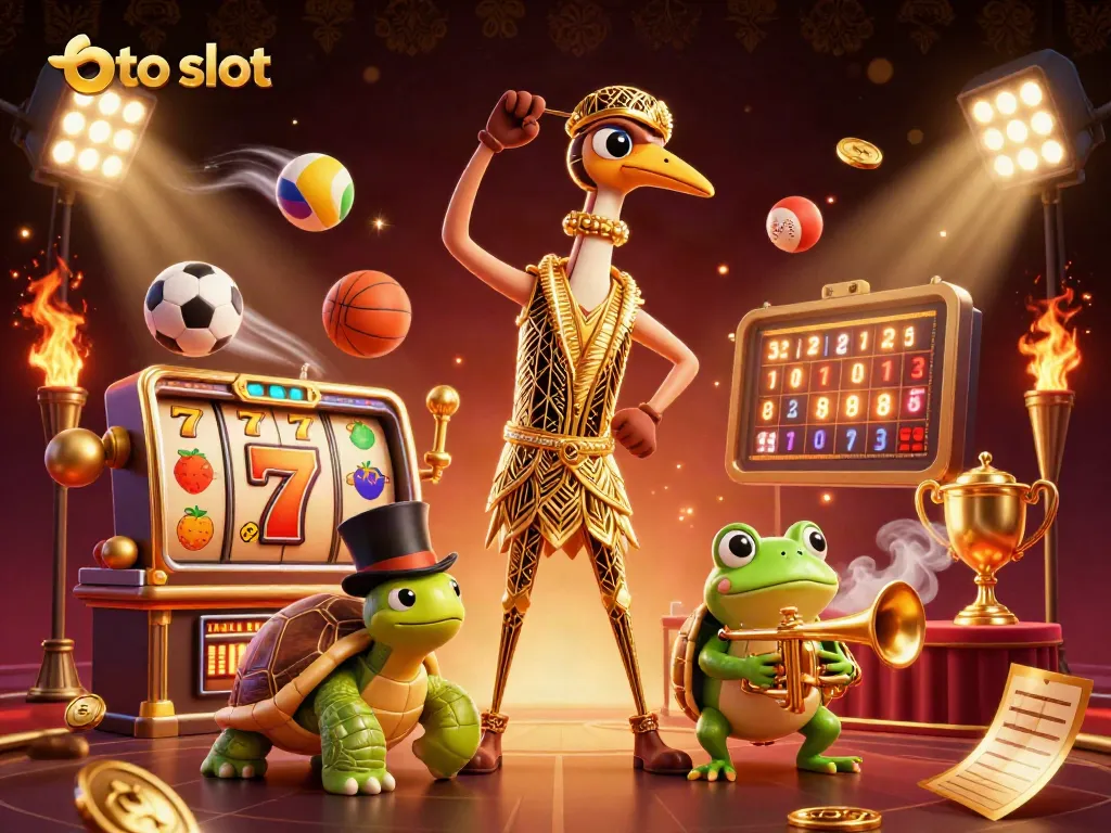Experience the excitement of toto slot with animated fun characters in a vibrant casino scene.