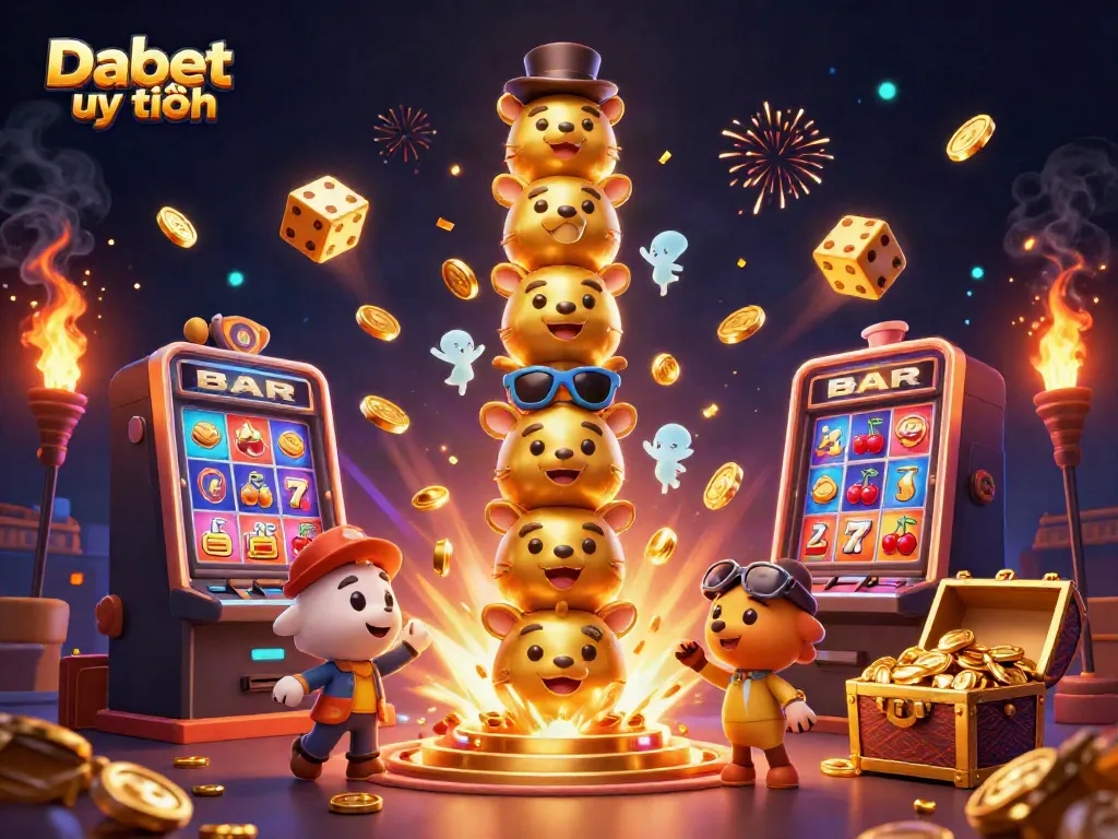 Experience thrilling casino action with Dabet uy tín in this vibrant 3D illustration showcasing dynamic gaming elements.