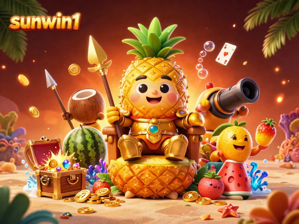 Experience excitement with sunwin1 featuring vibrant casino characters in a colorful beach setting.