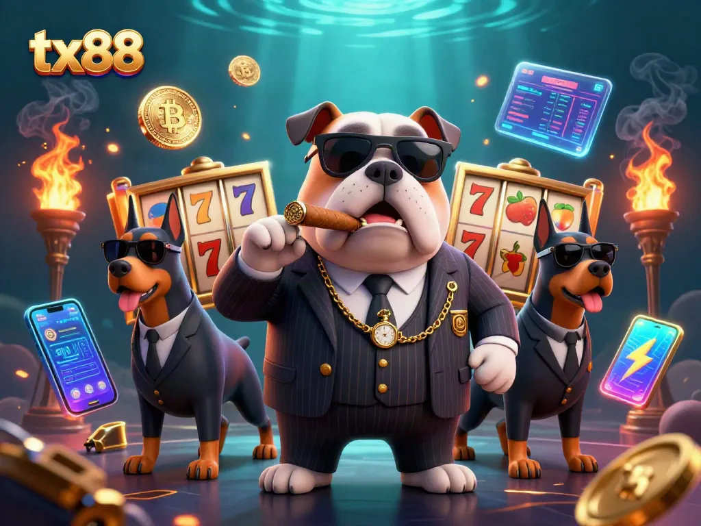 Experience thrilling gaming at tx88 with a lively illustration of slot machines and vibrant characters.